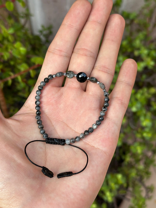 Pulsera Ajustable de Yooperlita, Hematita y Espectrolita