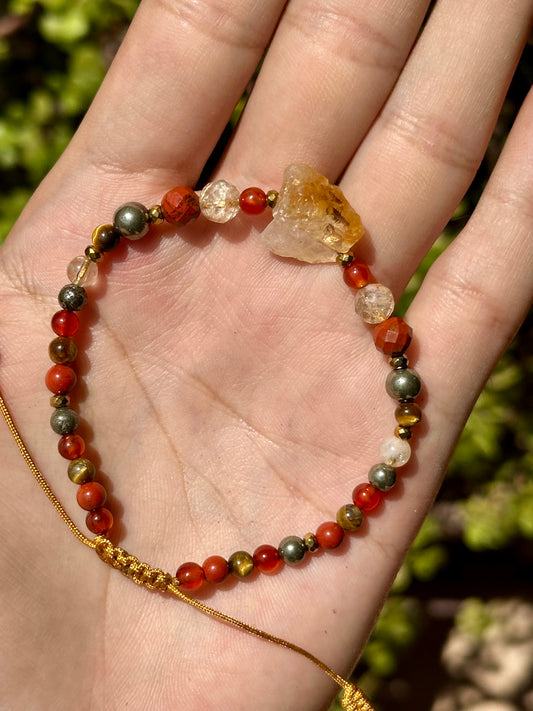 Pulsera Ajustable de Citrino, Pirita, Jaspe Rojo & Cornalina