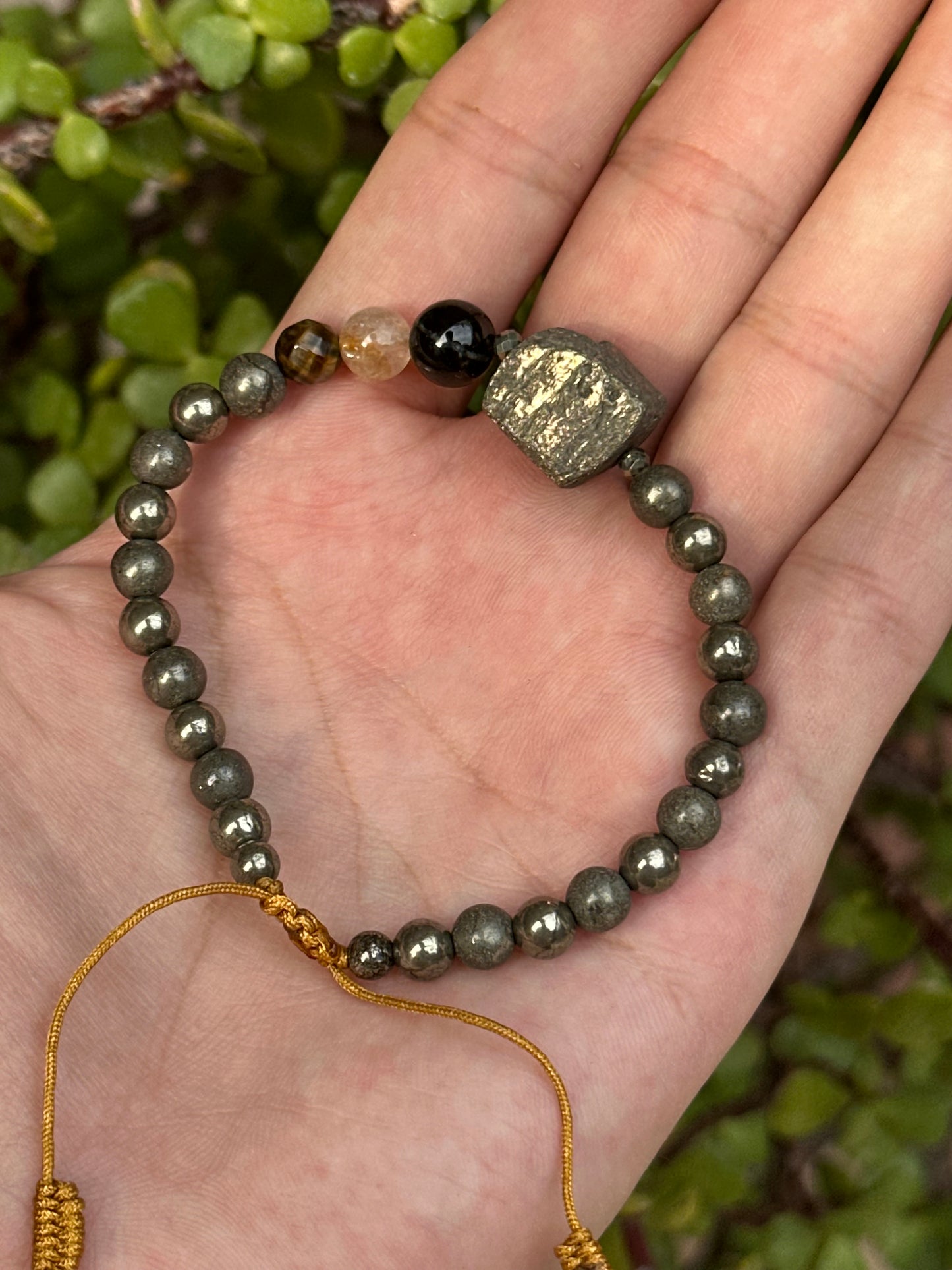 Pulsera Ajustable de Pirita, Turmalina, Citrino y Ojo de Tigre 6mm