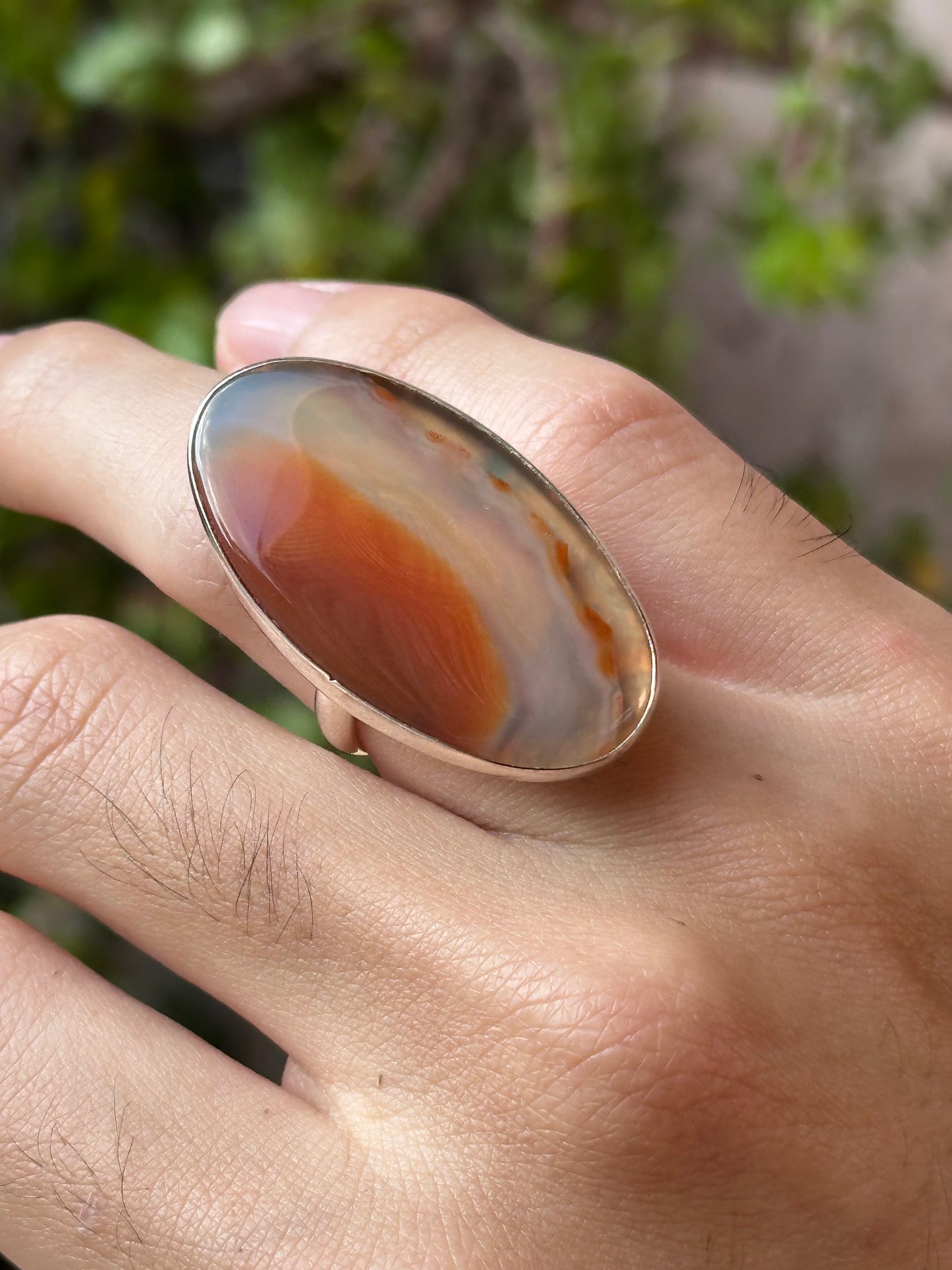 Anillo Ajustable de Cornalina Bandeada Ovalado