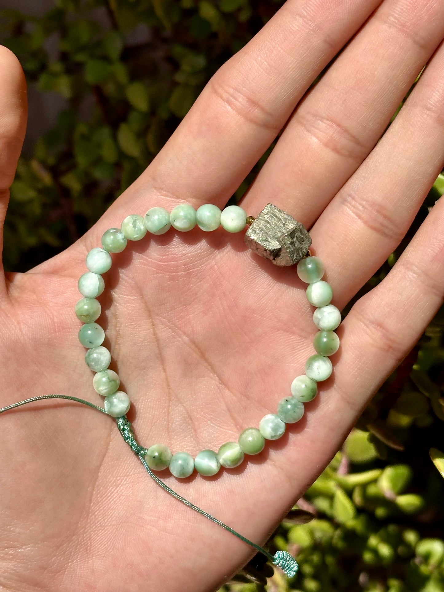 Pulsera Ajustable de Angelita Verde con Pirita