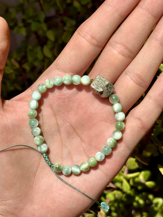 Pulsera Ajustable de Angelita Verde con Pirita