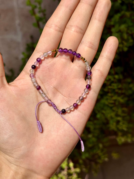 Pulsera Ajustable de Fluorita, Hematita y Amatista