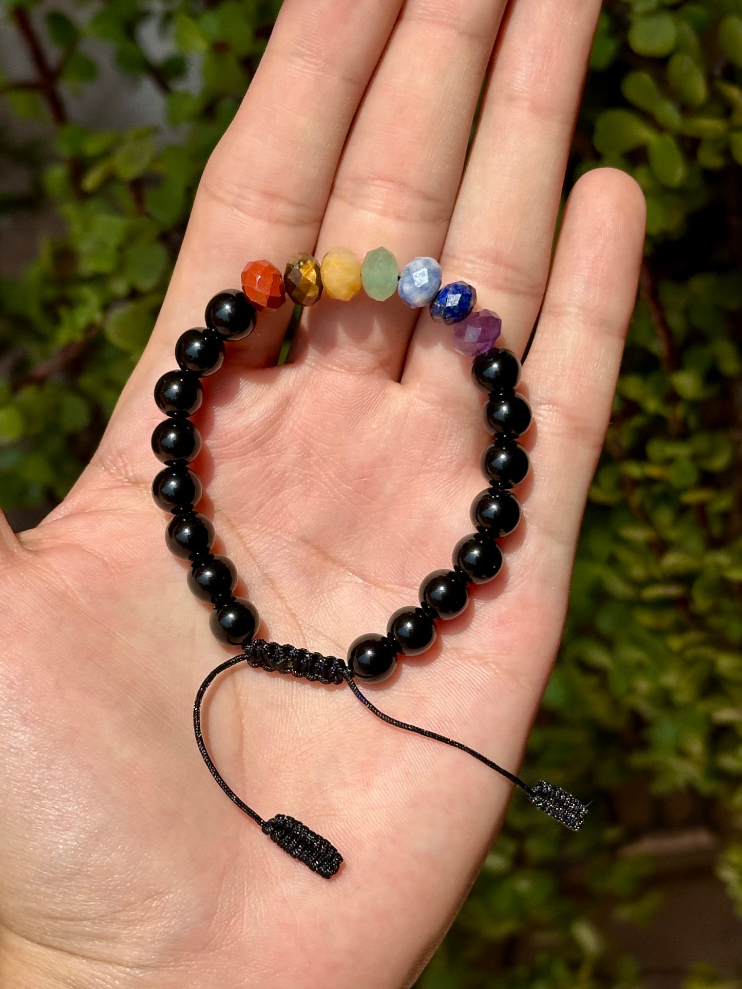 Pulsera ajustable Obsidiana Dorada y 7 Chakras facetado