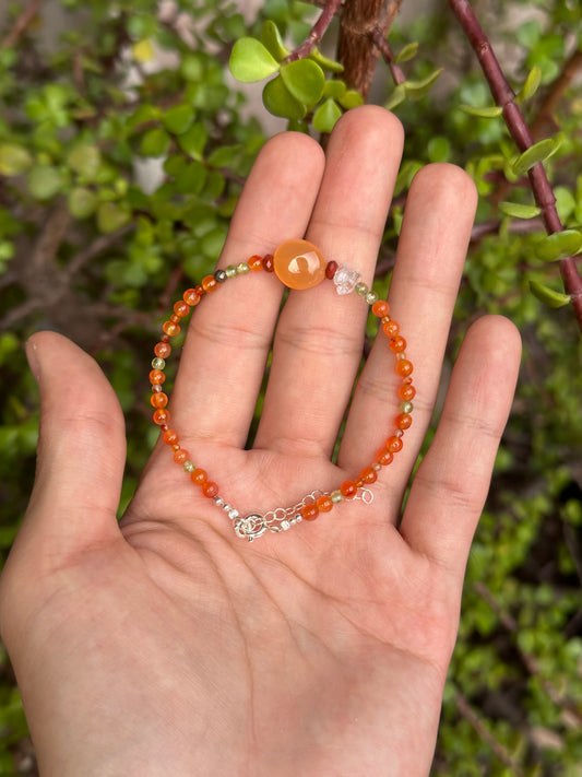 Pulsera de Cornalina, Peridoto, Pirita, Jaspe Rojo & Herkimer con Diamante Herkimer