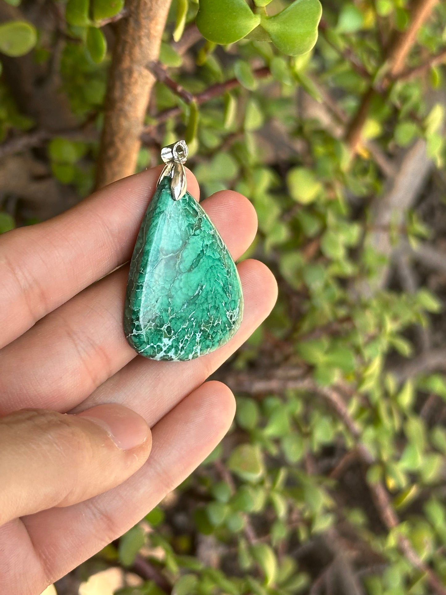 Dije de Malaquita con Cadena de Acero Inoxidable