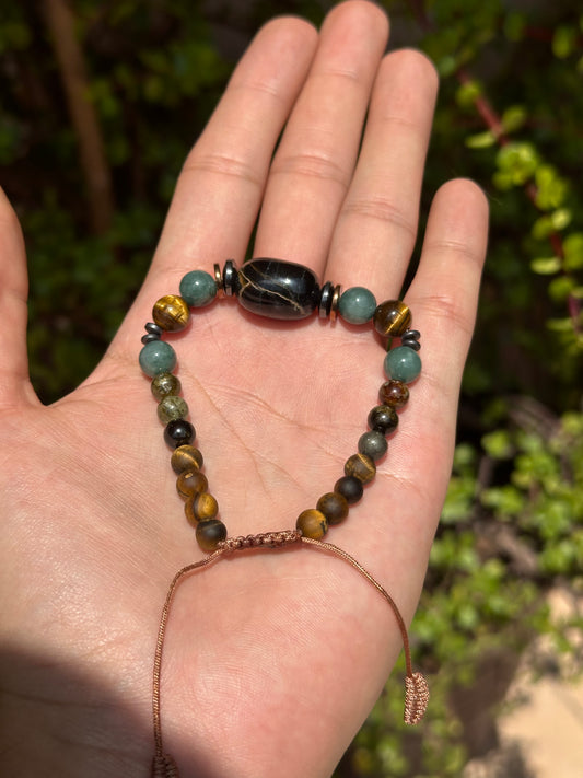 Pulsera Ajustable · Jade Guatemala, Ojo de Halcón, Ojo de Tigre & Hematita