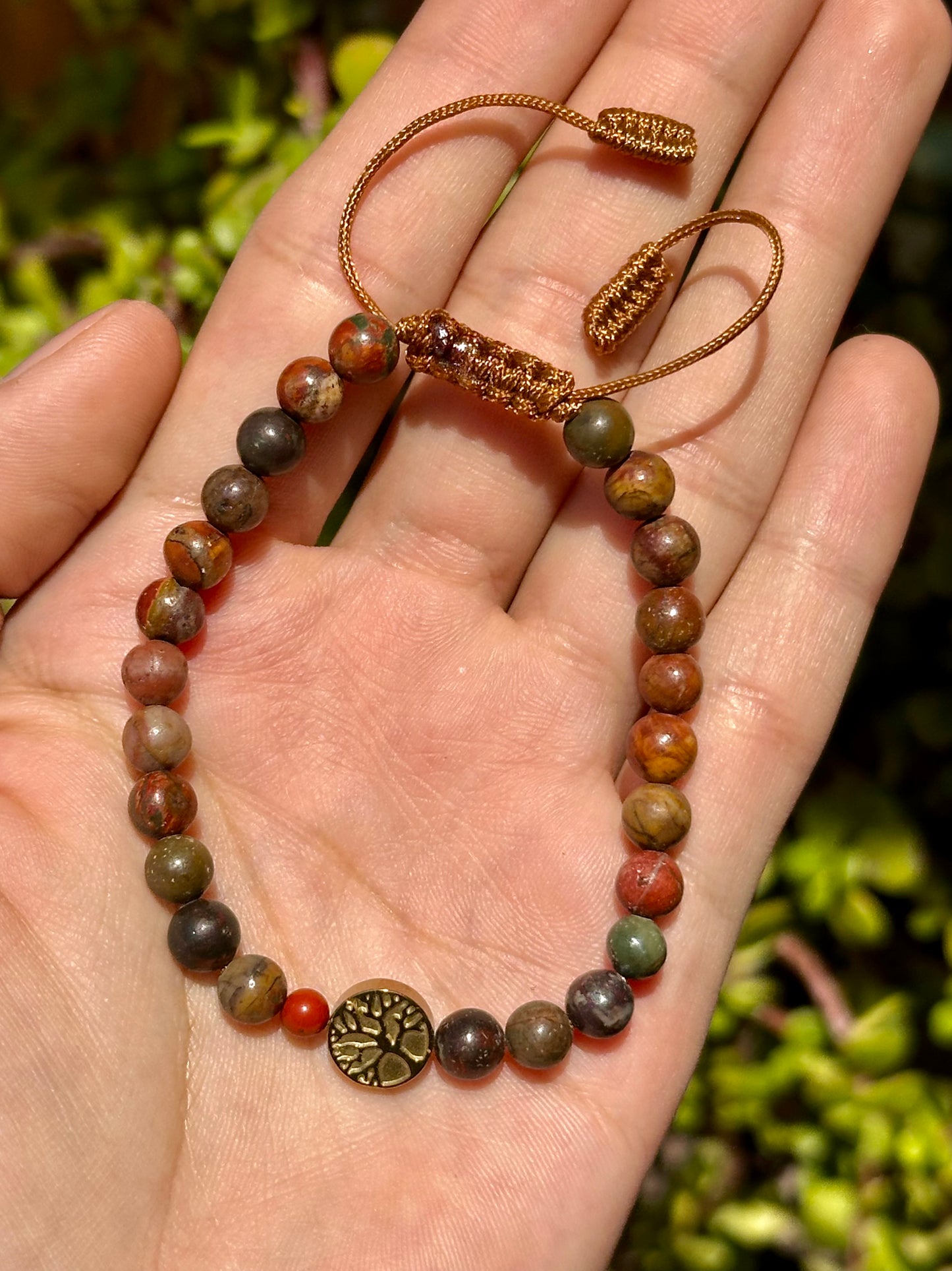 Pulsera Ajustable de Jaspe Picasso y Hematita Dorada del Árbol de la Vida | Creatividad y Conexión