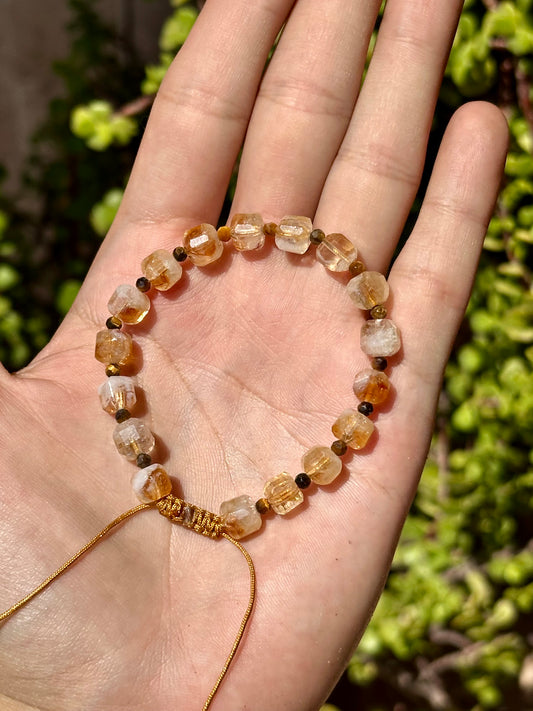 Pulsera Ajustable de Citrino & Ojo de Tigre | Manifestación y Acción