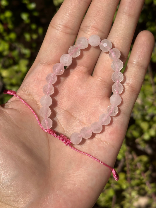 Pulsera Ajustable de Cuarzo Rosa Facetado 8mm