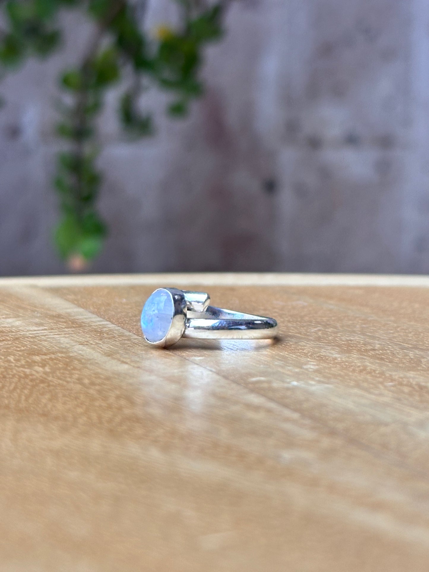 Anillo ajustable de piedra luna redondo mini