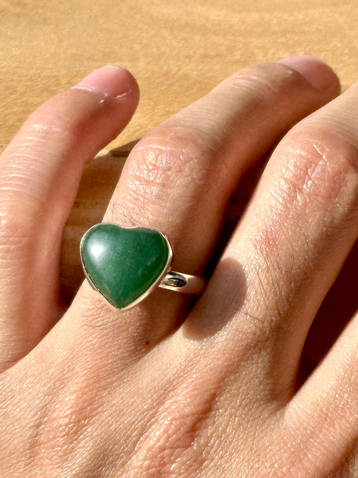 Anillo ajustable de Aventurina Verde corazón