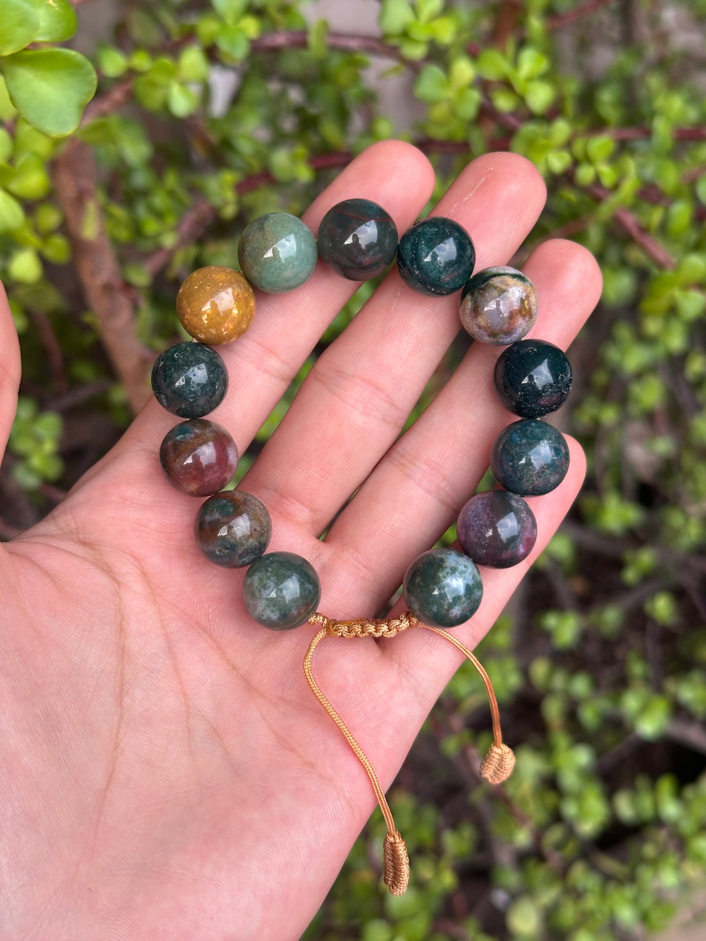 Pulsera ajustable de ágata musgosa 14mm
