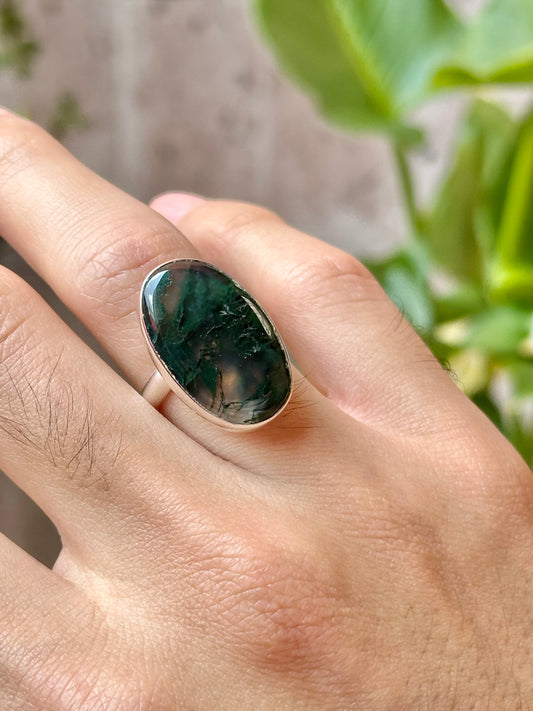 Anillo Ajustable de Ágata Musgosa Ovalado
