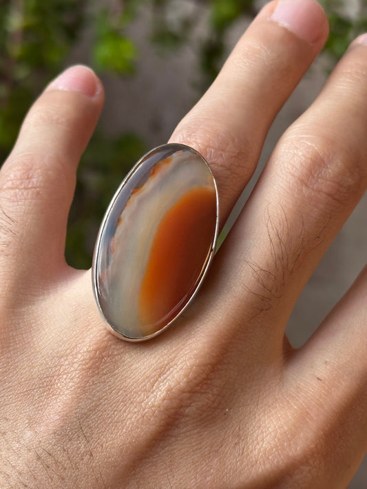 Anillo Ajustable de Cornalina Bandeada Ovalado