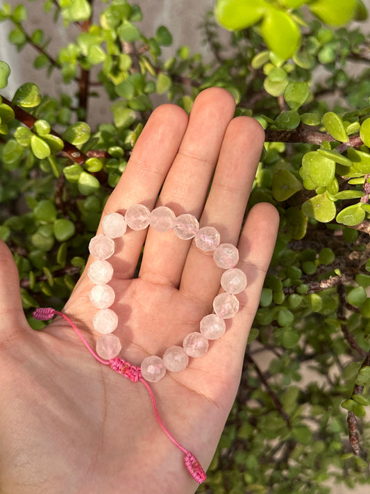 Pulsera Ajustable de Cuarzo Rosa Facetado 10mm