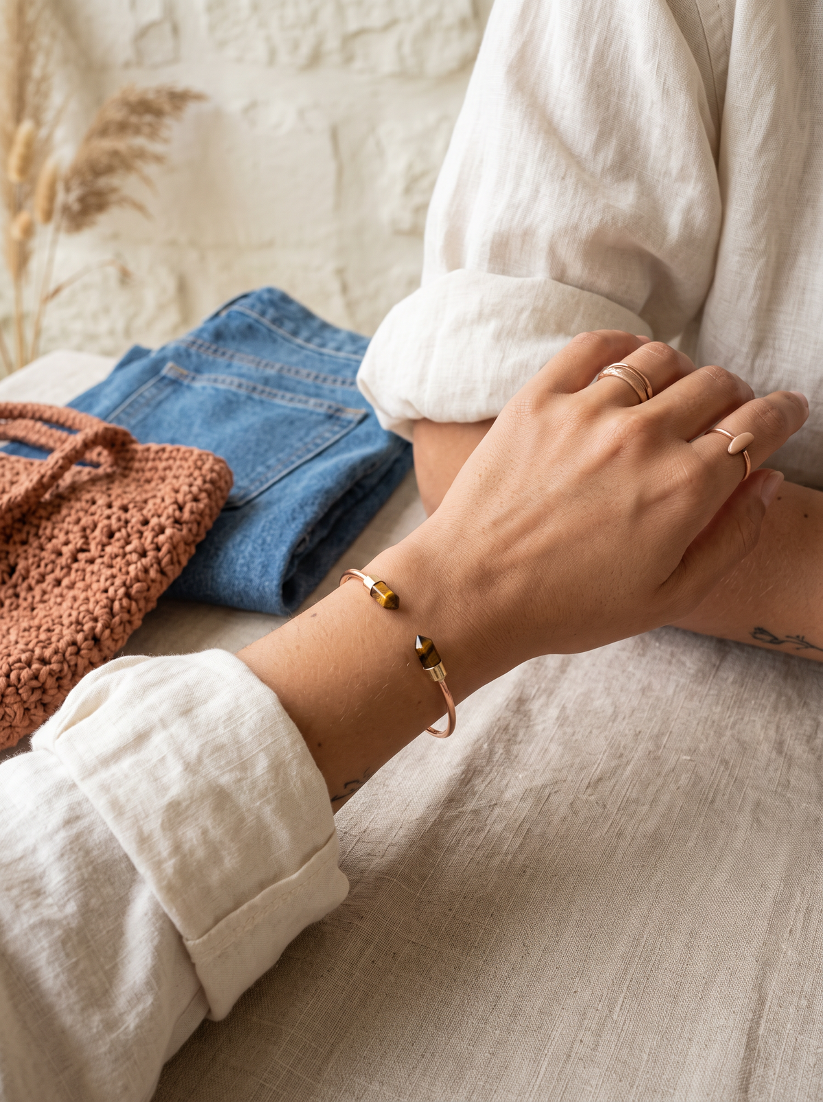 Brazalete de Cobre · Puntas de Ojo de Tigre