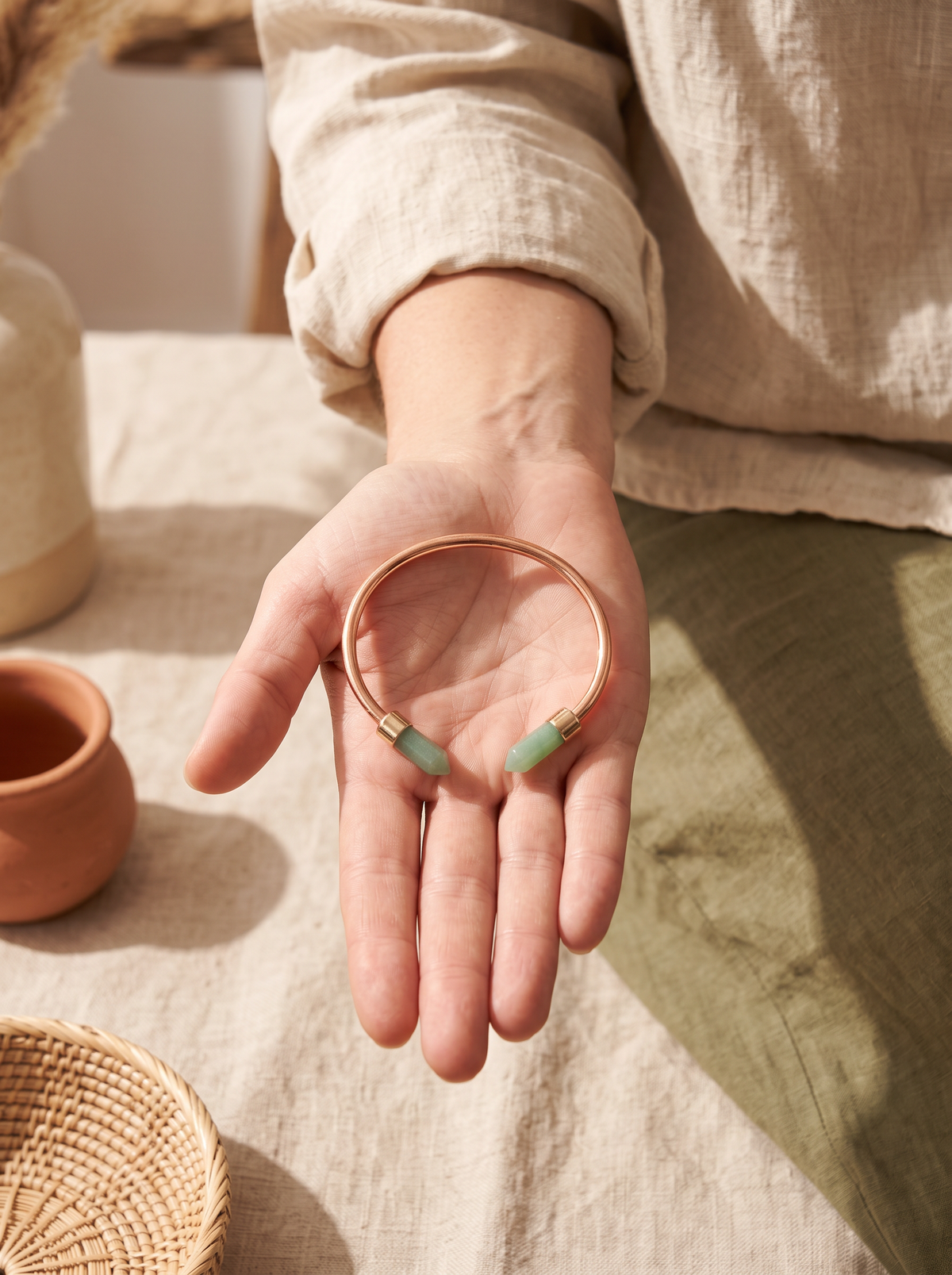 Brazalete de Cobre · Puntas de Venturina Verde