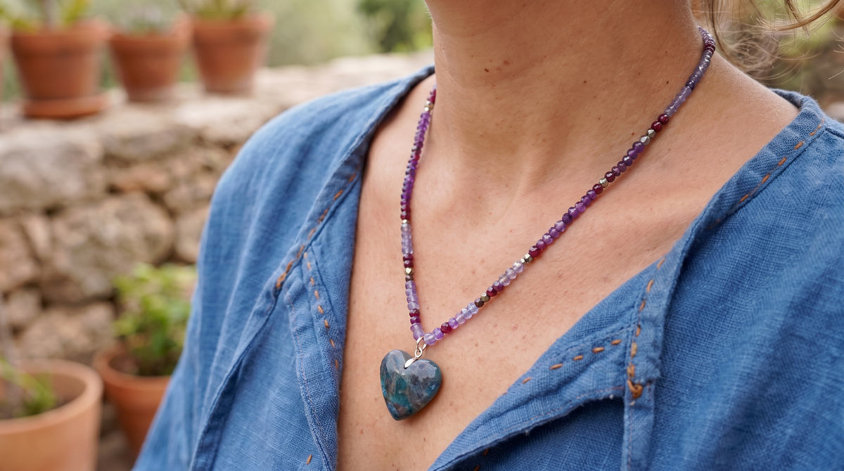 Collar Ajustable · Kunzita, Tanzanita, Granate, Amatista, Hematita & Pirita