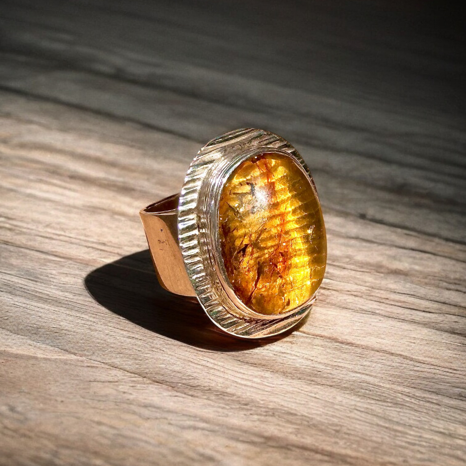 Anillo Ajustable de Ámbar - Joyería Artesanal Mexicana