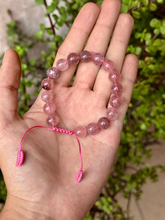 Pulsera Ajustable de Cuarzo Fresa 10mm
