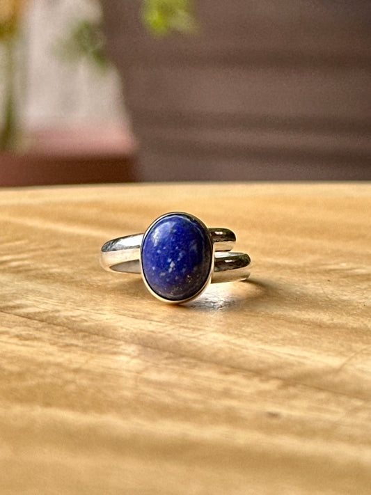 Anillo ajustable de Lapislázuli redondo mini