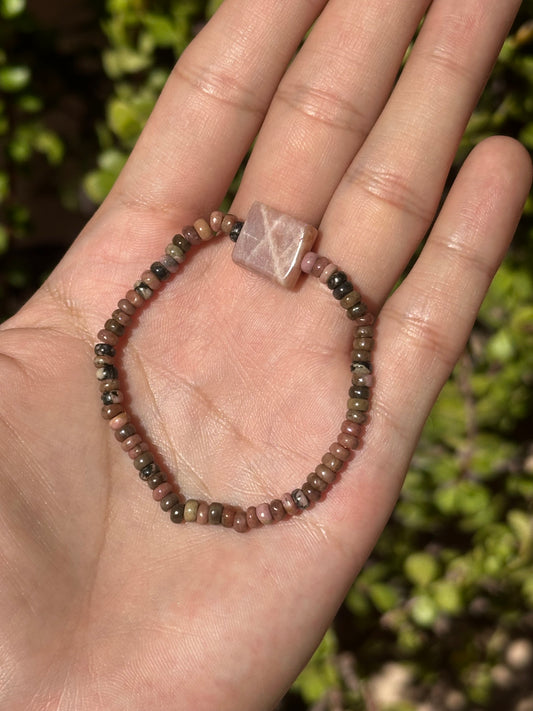Pulsera Ajustable de Piedra Sol y Rodonita