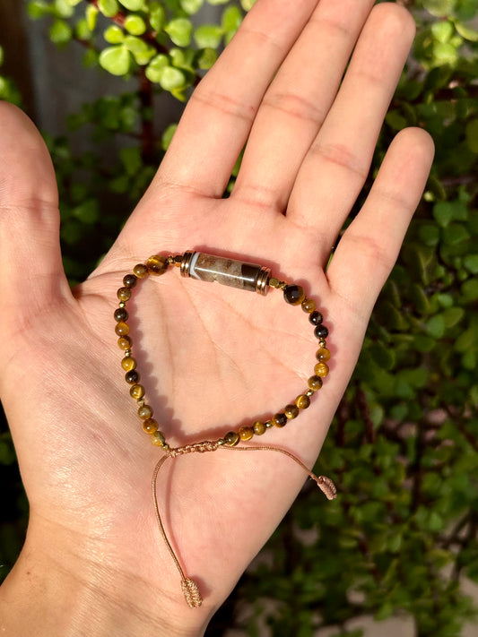 Pulsera Ajustable de Ojo de Tigre 3mm y Ágata Bandeada