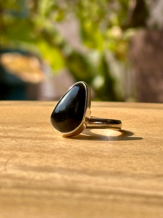Anillo ajustable de Obsidiana gota