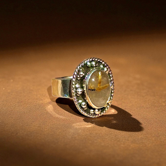 Anillo Ajustable de cuarzo rotulado - Joyería Artesanal Mexicana