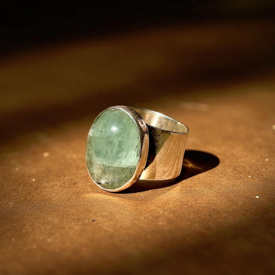 Anillo Ajustable de turmalina verde - Joyería Artesanal Mexicana
