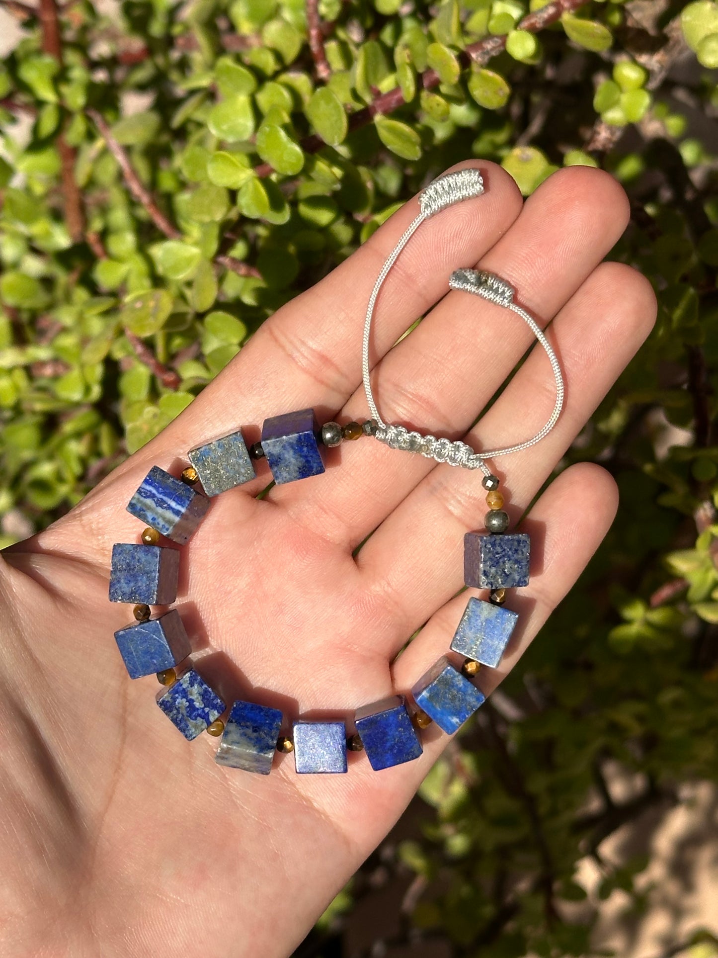 Pulsera Ajustable de Lapislázuli, pirita & ojo de tigre