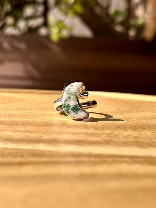 Anillo ajustable de ágata árbol en bruto
