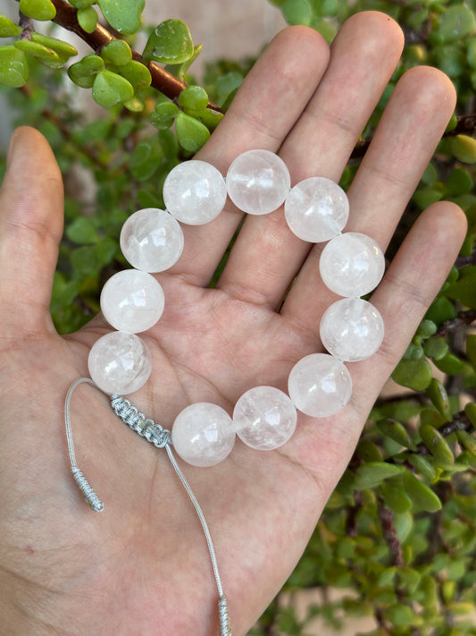 Pulsera Ajustable de Cuarzo Blanco Esfera 16mm