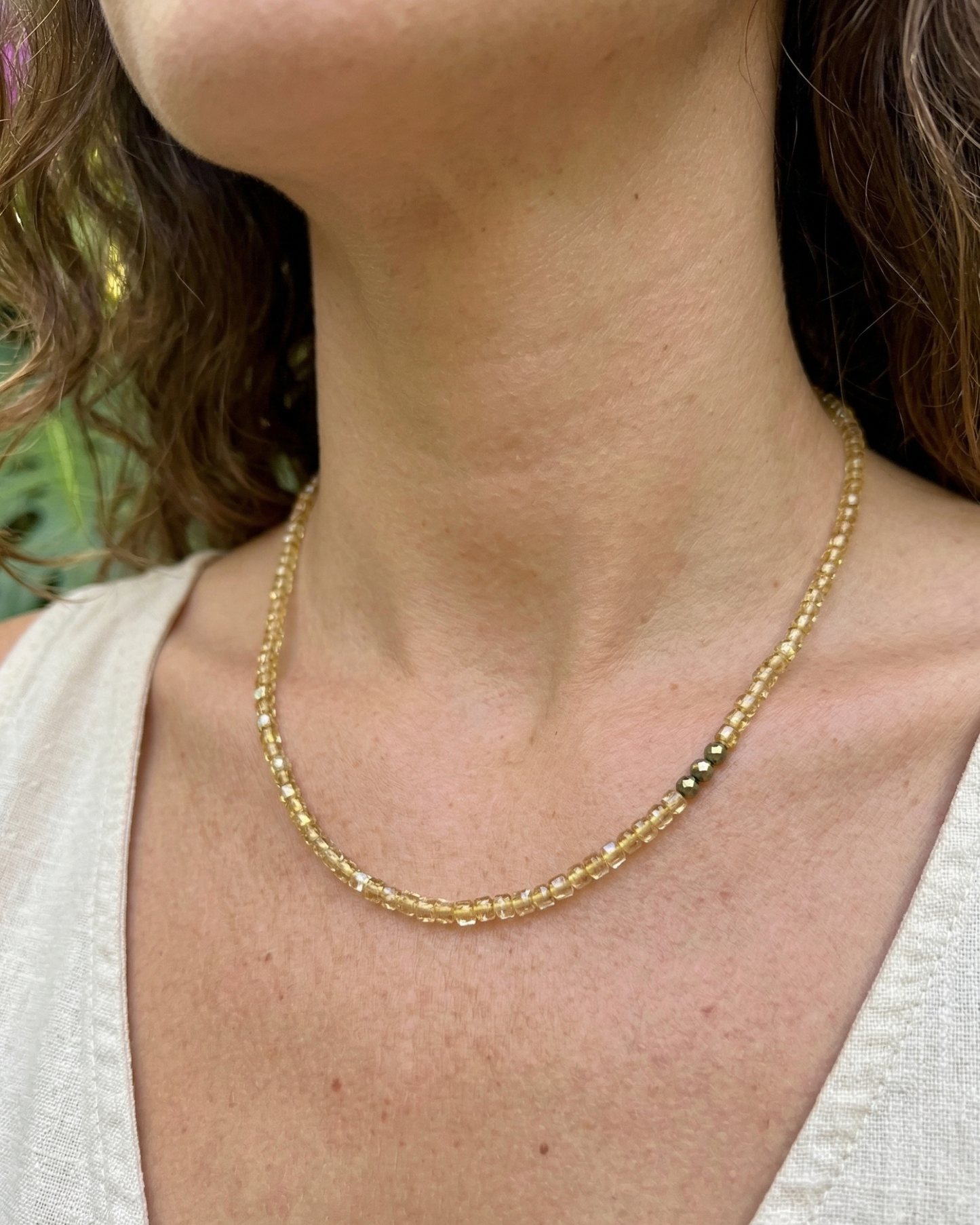 Collar Ajustable de Citrino Cubo Mini Facetado con Pirita | Abundancia y Manifestación