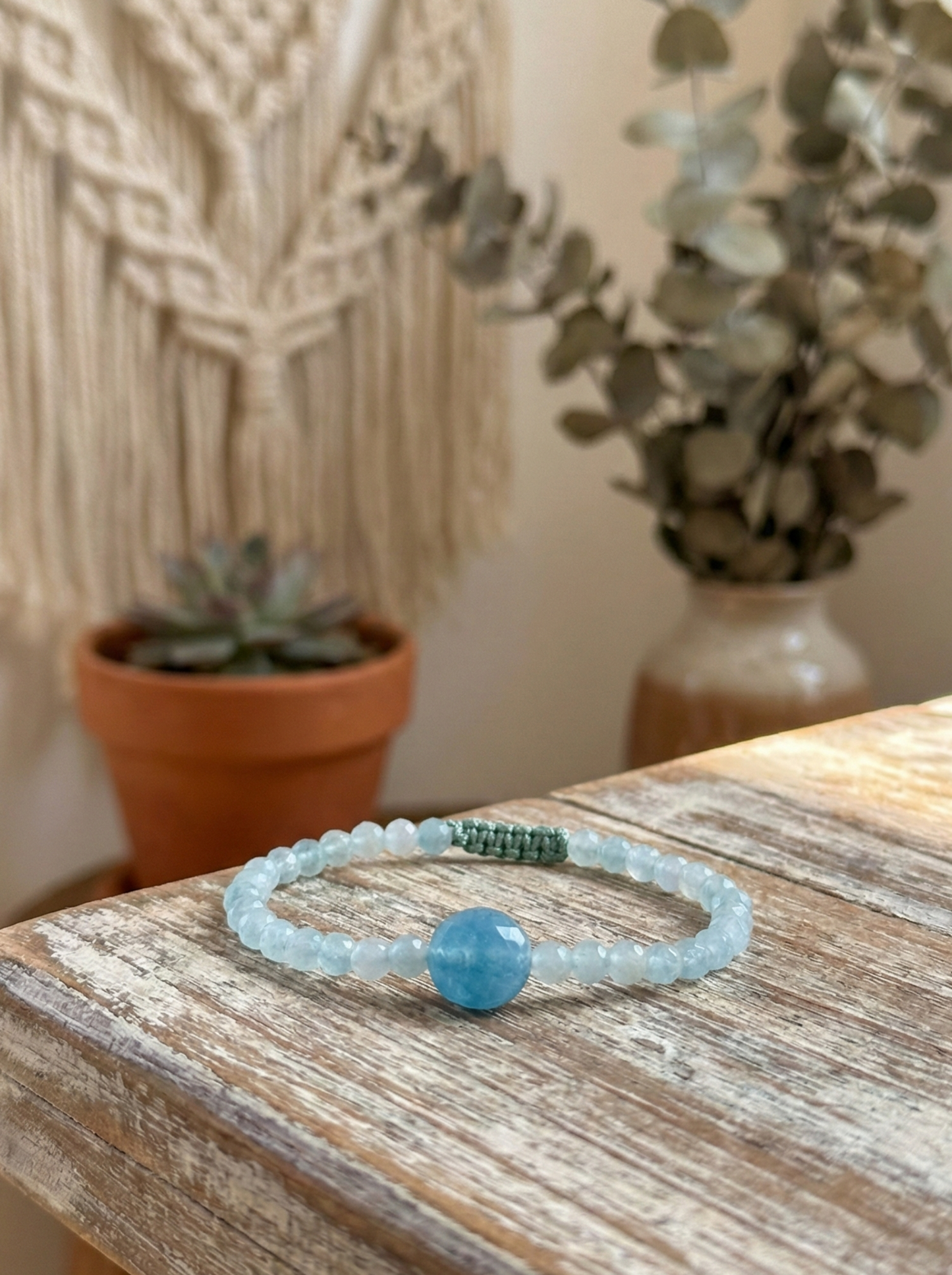 Pulsera ajustable de Aguamarina y Azurita
