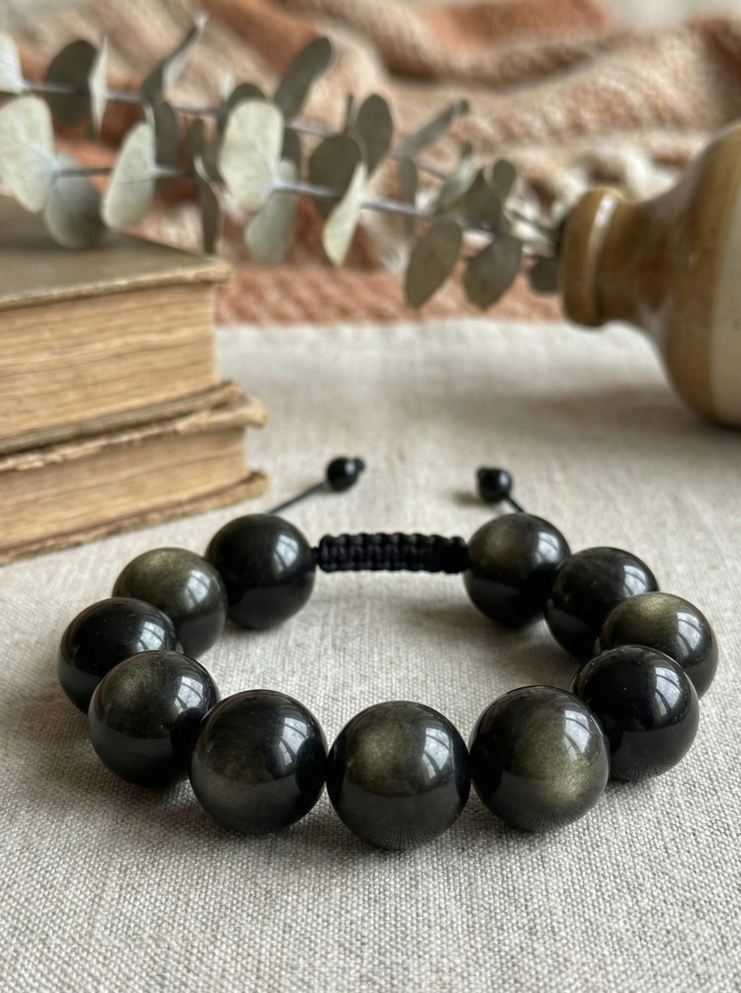 Pulsera ajustable de Obsidiana Dorada