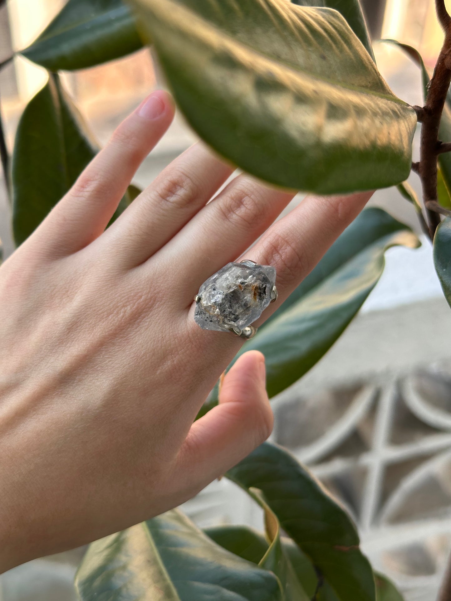 Anillo ajustable de Cuarzo Herkimer