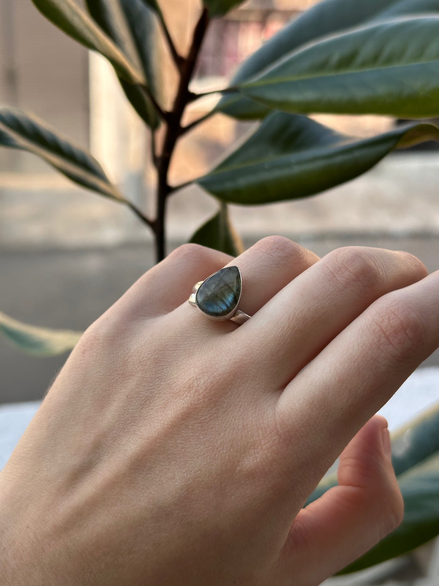Anillo ajustable de labradorita