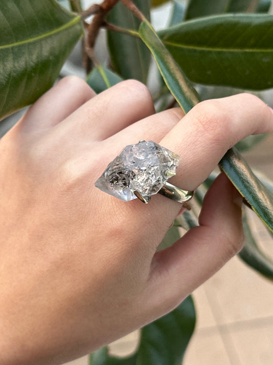 Anillo ajustable de Cuarzo Herkimer