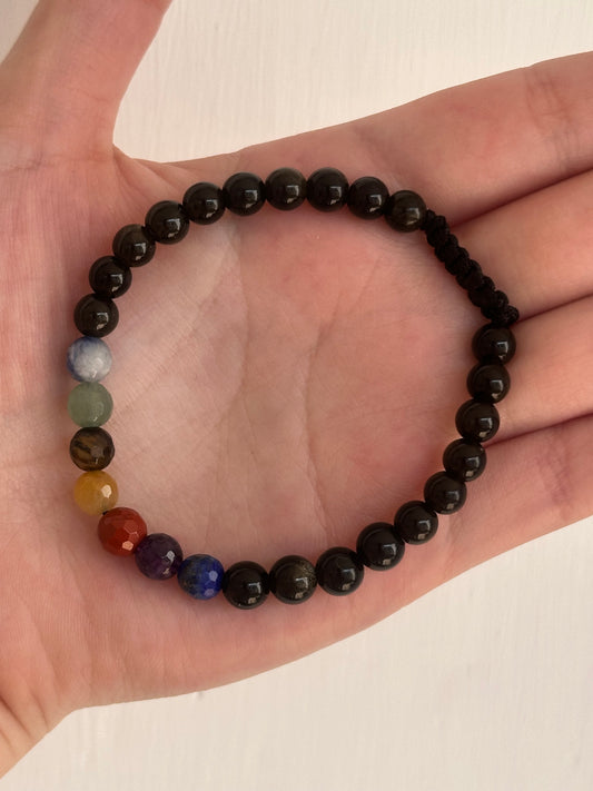 Pulsera ajustable de Obsidiana Dorada y 7 Chakras