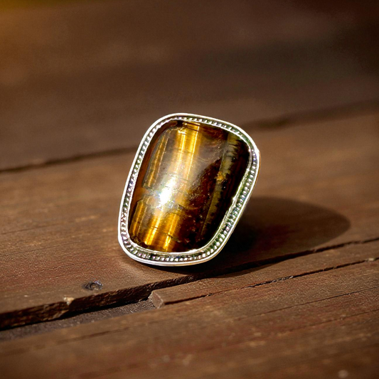 Anillo Ajustable de ojo de tigre - Joyería Artesanal Mexicana
