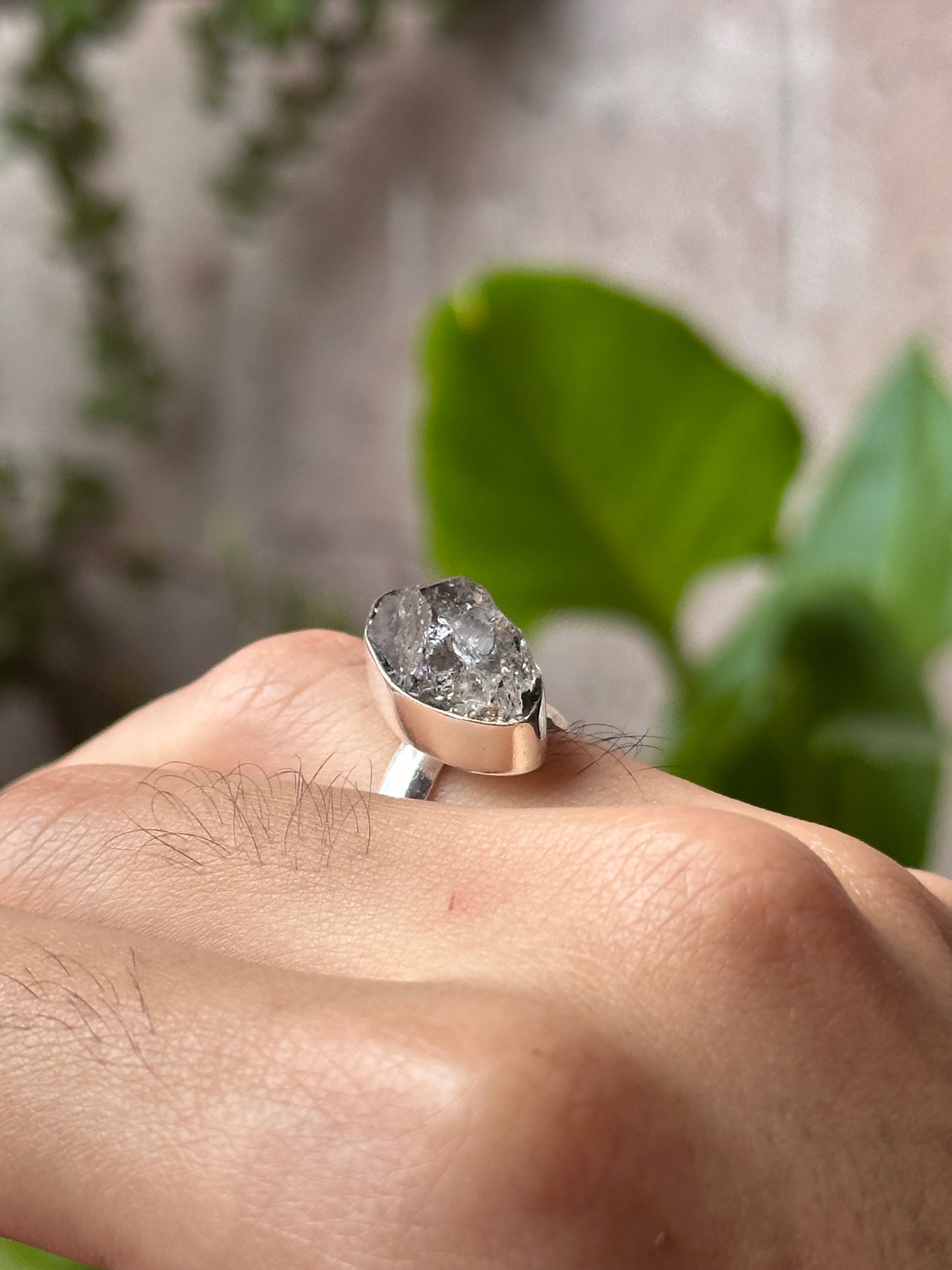 Anillo ajustable de Cuarzo Herkimer grande