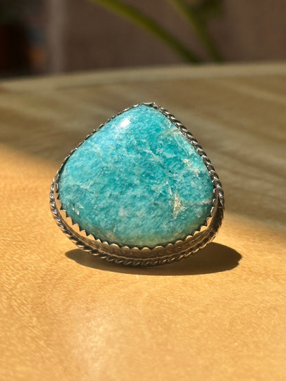 Anillo ajustable de amazonita grande