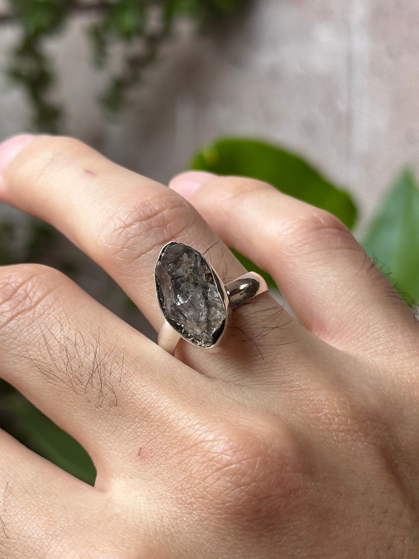 Anillo ajustable de Cuarzo Herkimer grande
