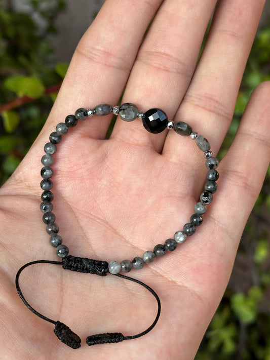 Pulsera Ajustable de Yooperlita, Hematita y Espectrolita