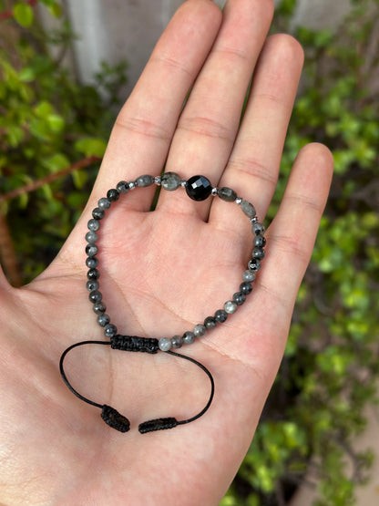 Pulsera Ajustable de Yooperlita, Hematita y Espectrolita