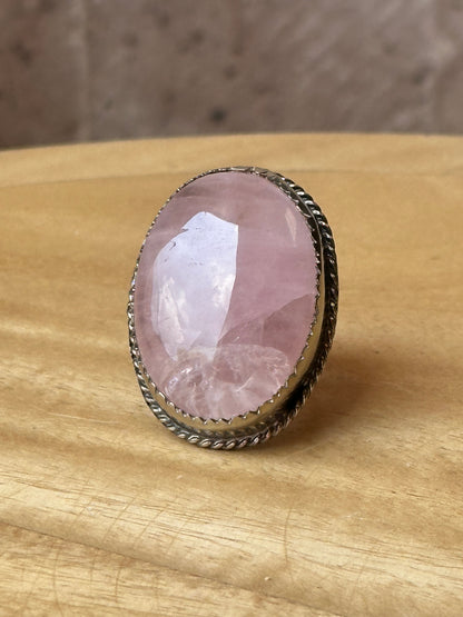 Anillo ajustable de Cuarzo rosa grande