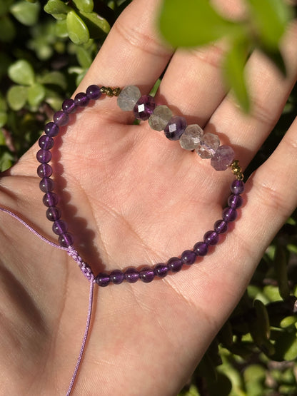 Pulsera Ajustable de Amatista A+ y Fluorita