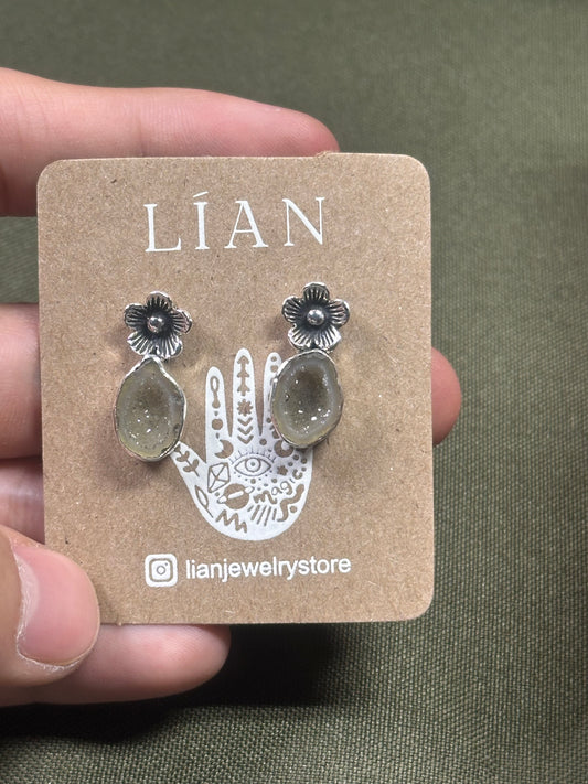 Aretes de flor & ágata con geoda